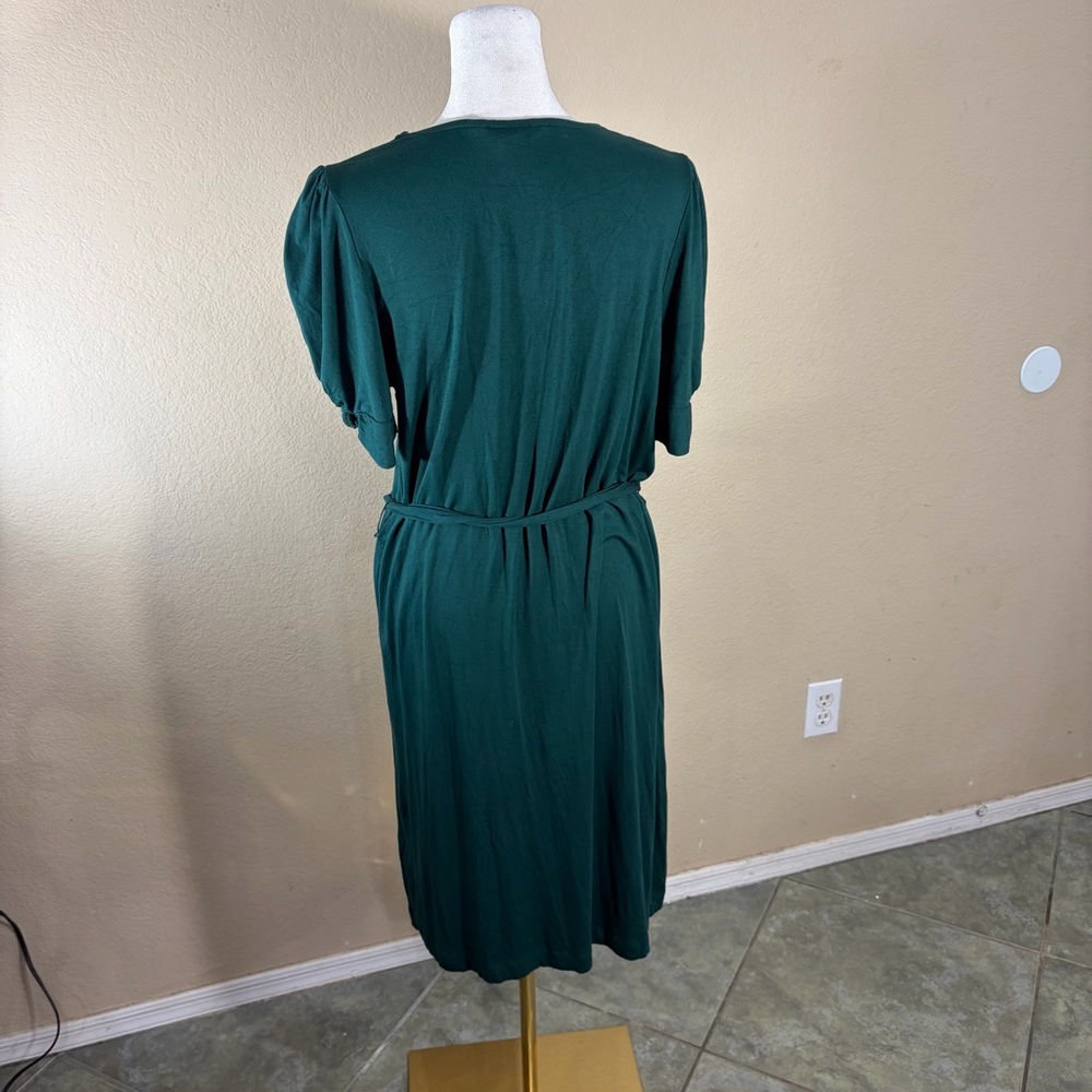 Boden Dark Green Belted Waist Short Sleeve Knot Detail Jersey Mini Dress Sz 12R - Picture 7 of 11